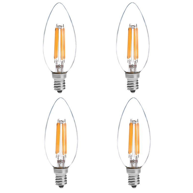 B10 E12 4W LED Vintage Antique Filament Light Bulb, 40W Equivalent, 4-Pack, AC100-130V or 220-240V